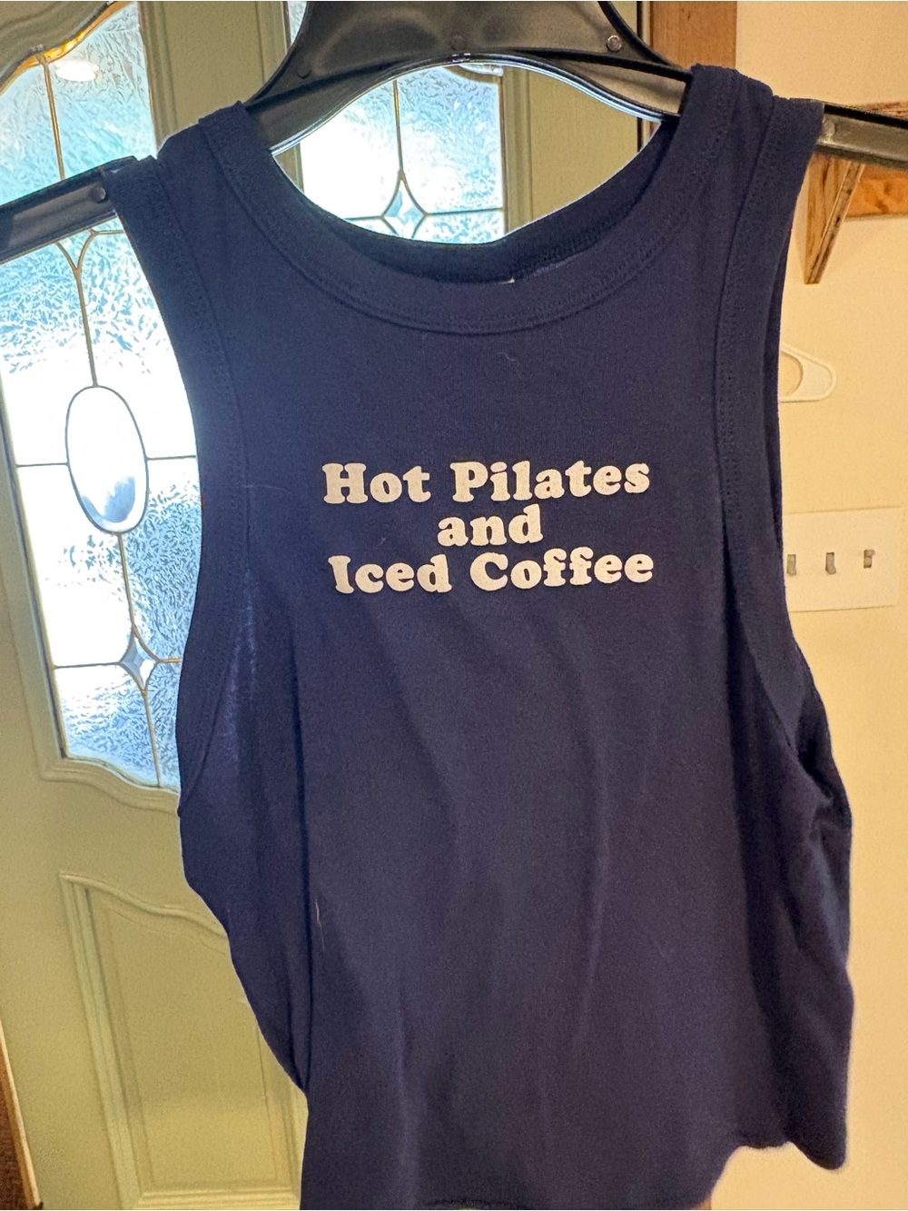 Bella Canvas Navy Tank with White "Hot Pilates and Iced Coffee" Graphic